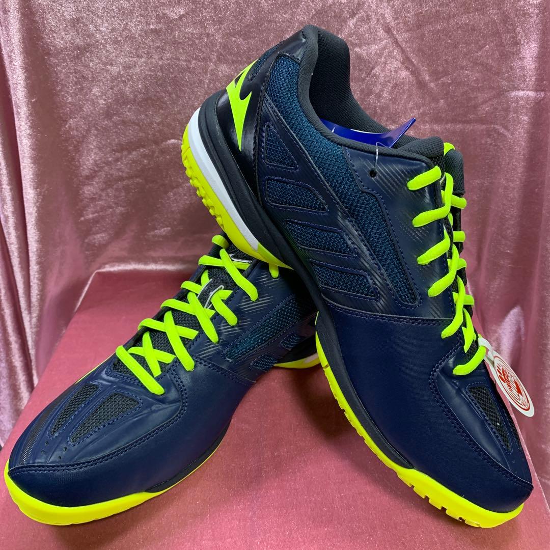 61GB191445 28.0cm ミズノ テニス シューズ ネイビー/イエロー