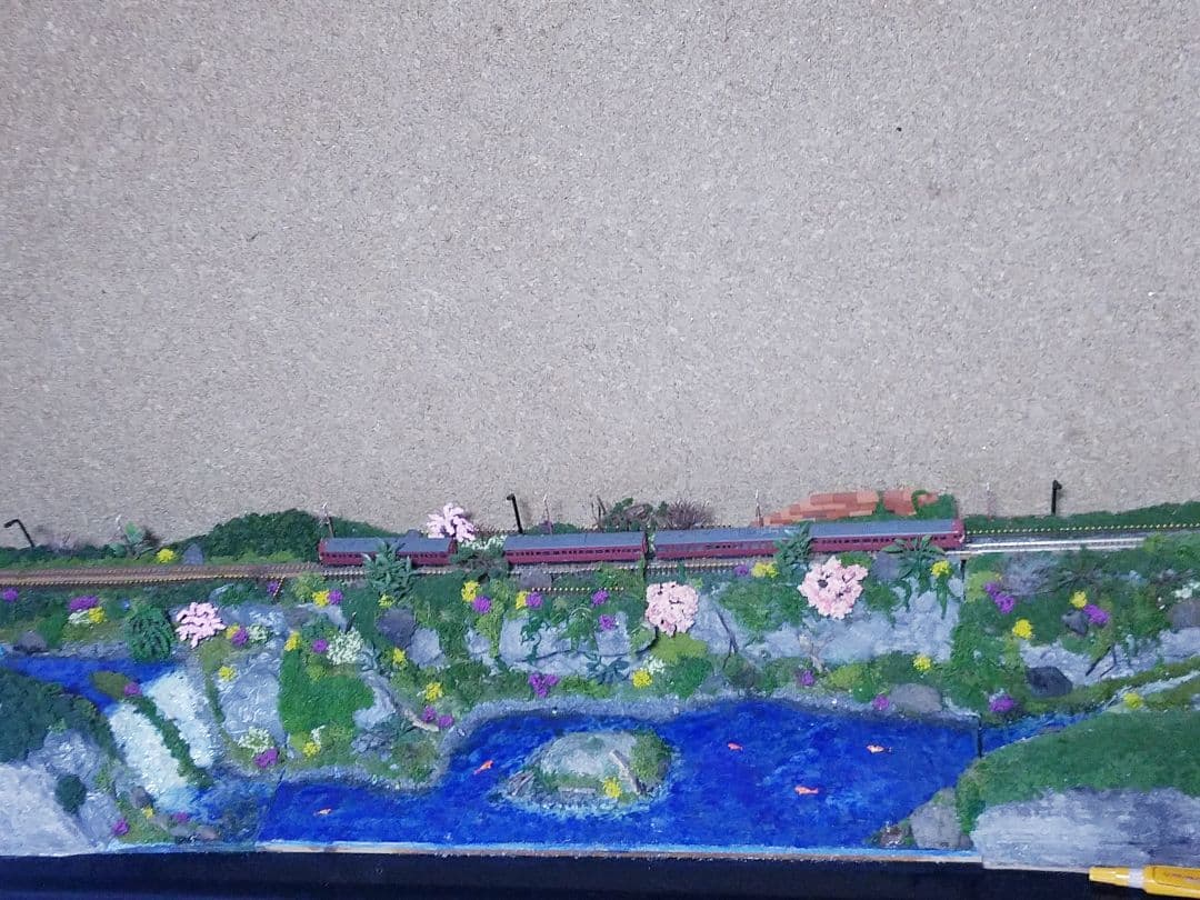 鉄道模型風景 鉄道と桜の風景、愛媛県、引き取り限定