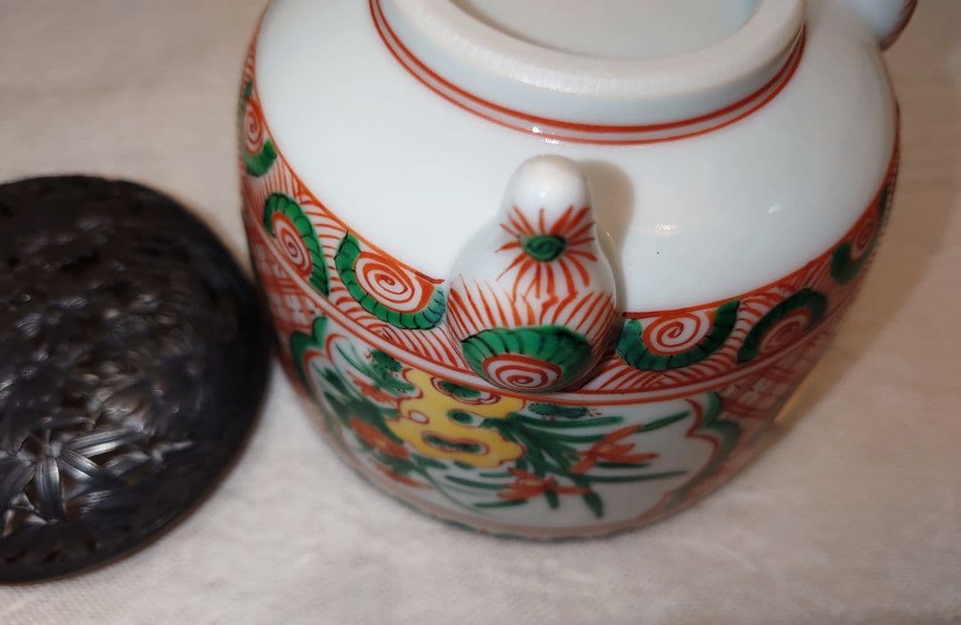 四代三浦竹泉 赤絵 香炉 純銀火屋 松興堂 金彩 四君子 アンティーク