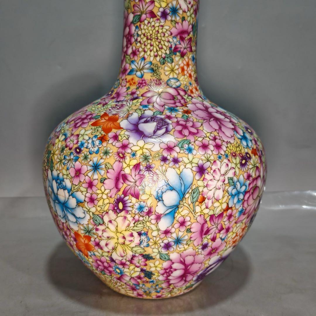 旧家蔵出　清国時代　大型　雍正｜粉彩｜胭脂紅｜万花｜天球瓶 逸品　置物