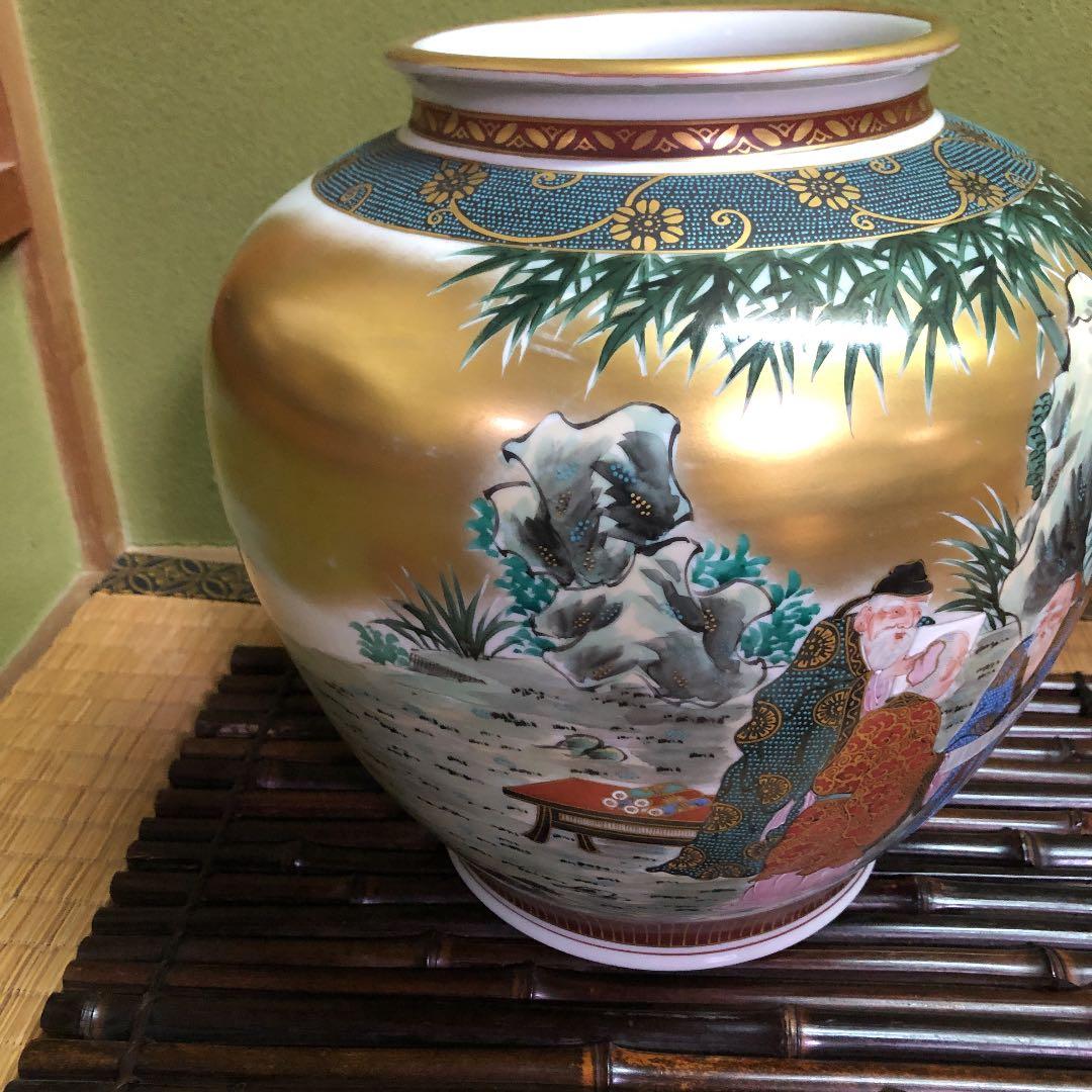 九谷焼特大壺/穂光/金唐草模様人物画/仙人学者　巻物　竹林　古美術　骨董品　美品