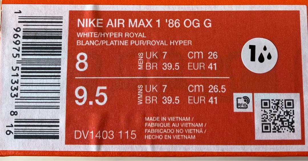 ナイキ エア マックス 1 '86 OG G ゴルフシューズ 26cm 送料無料