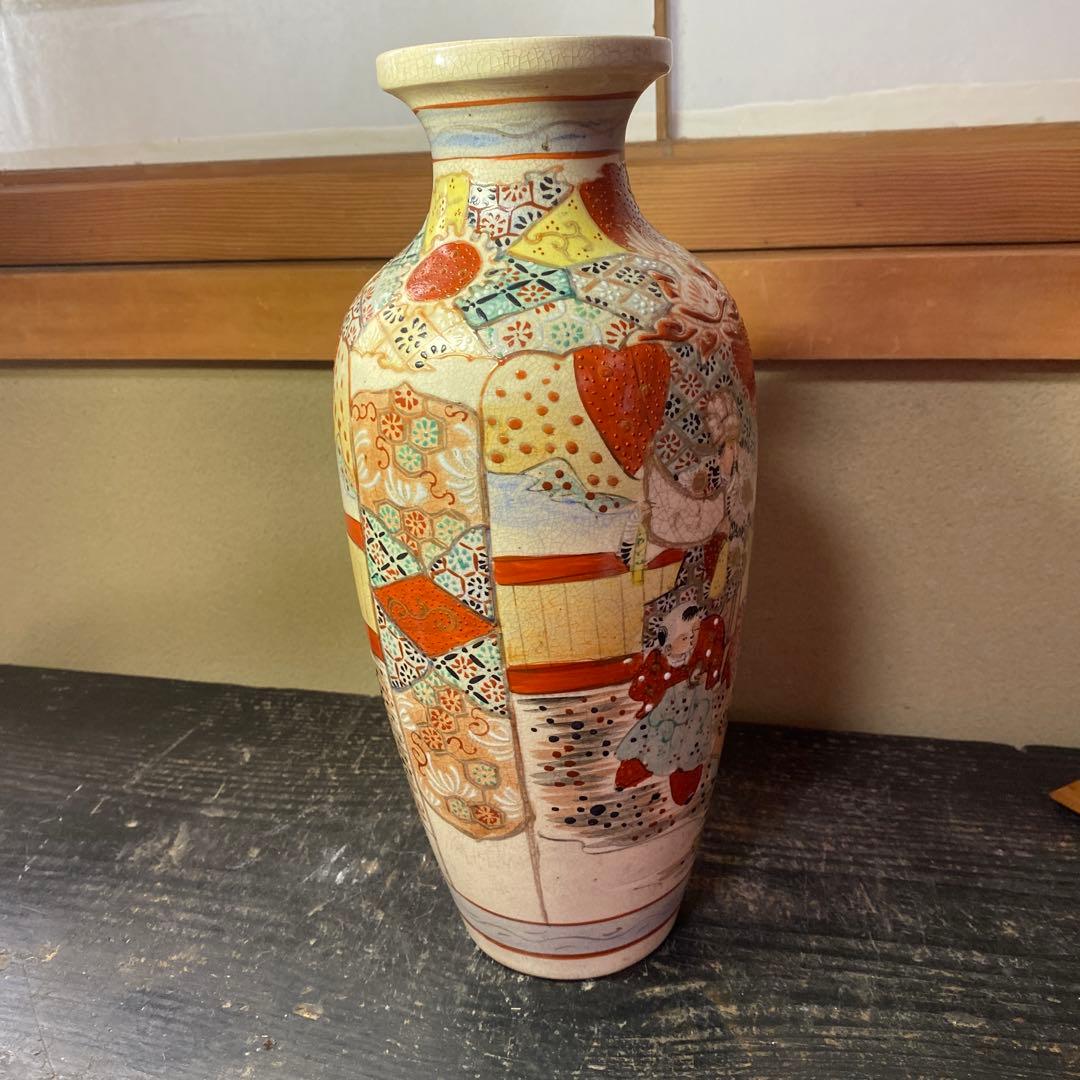 明治薩摩焼　薩摩藩武士図花瓶31cm14cm