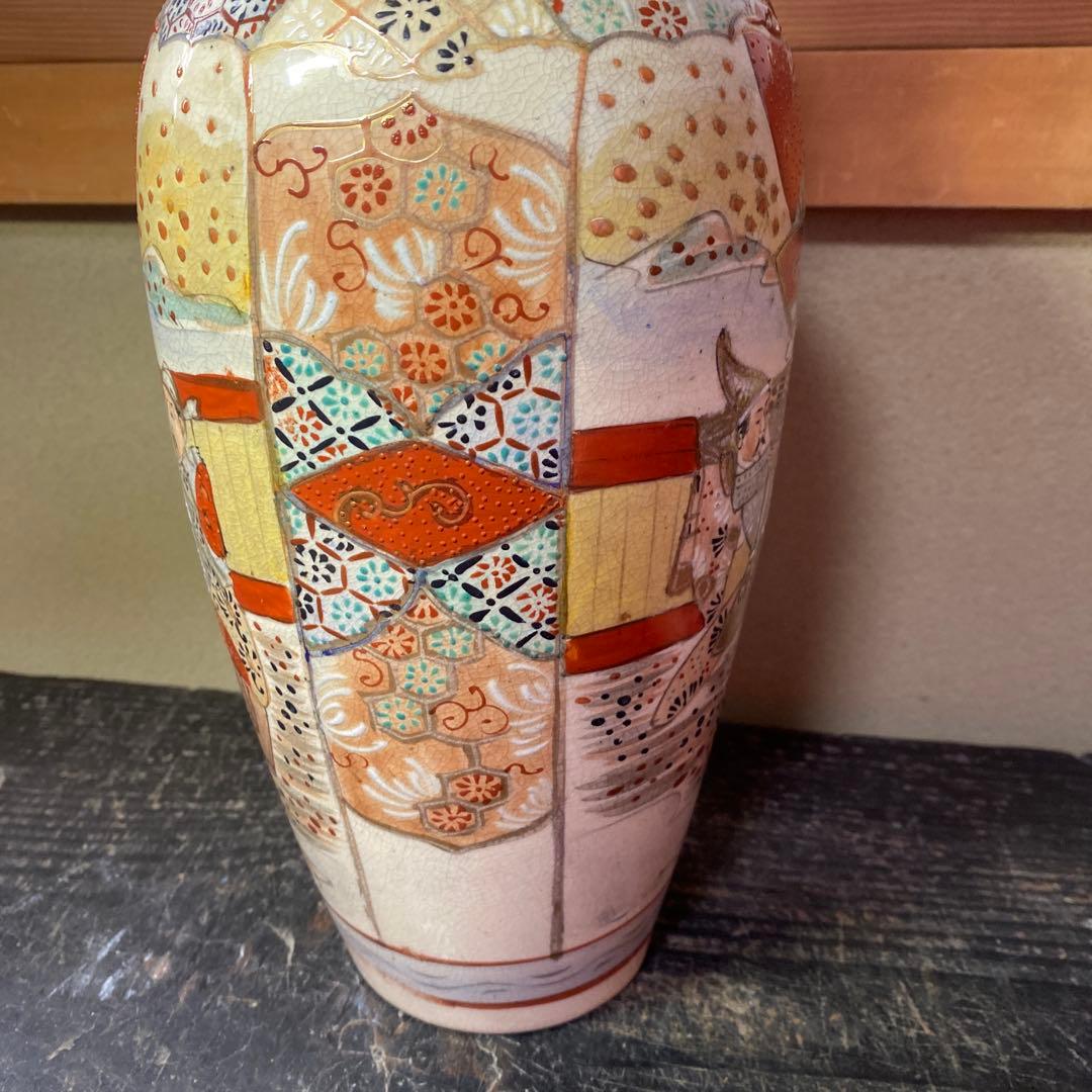 明治薩摩焼　薩摩藩武士図花瓶31cm14cm