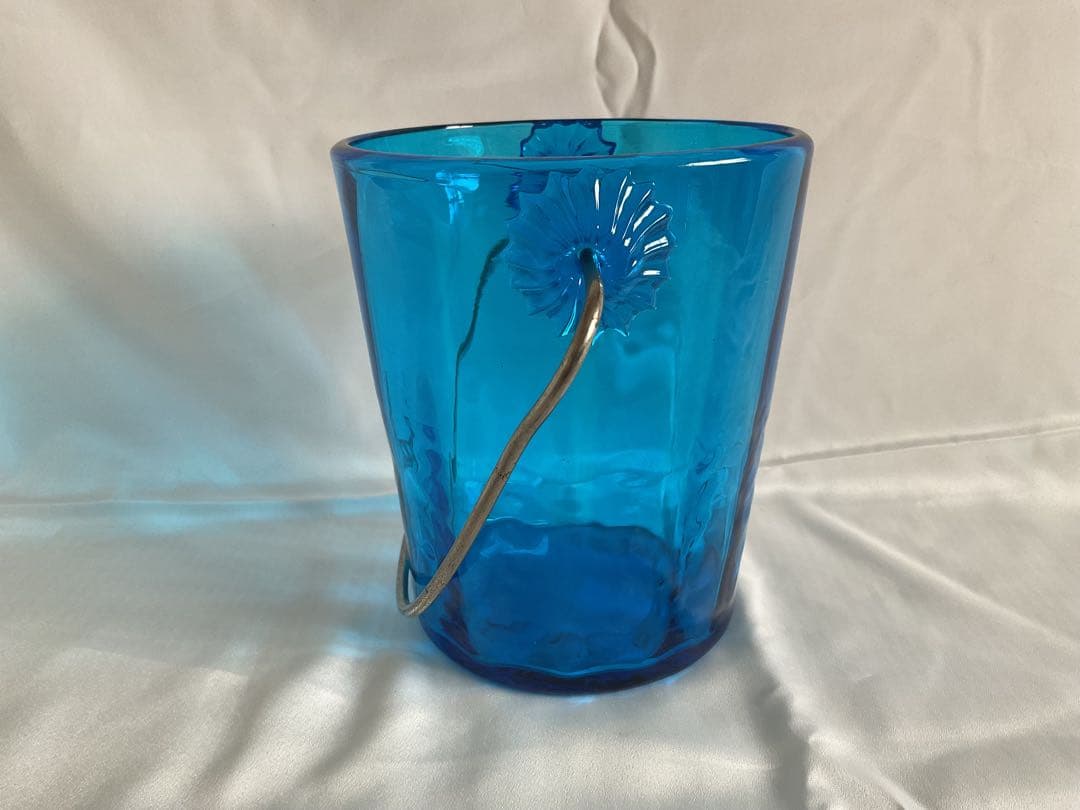 美しいブルーガラスのアイスペール「マドラー付き」