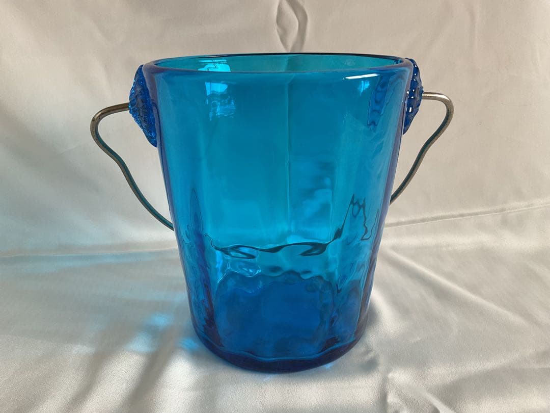 美しいブルーガラスのアイスペール「マドラー付き」