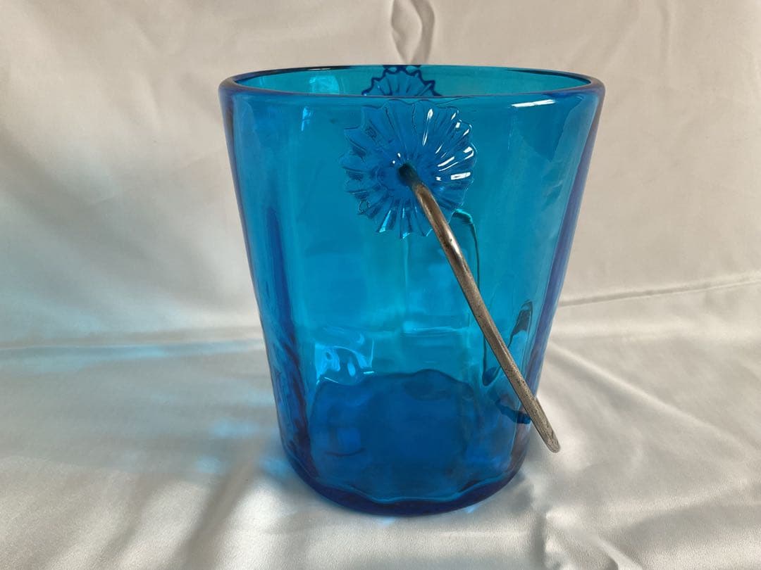 美しいブルーガラスのアイスペール「マドラー付き」