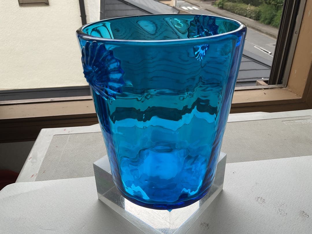 美しいブルーガラスのアイスペール「マドラー付き」