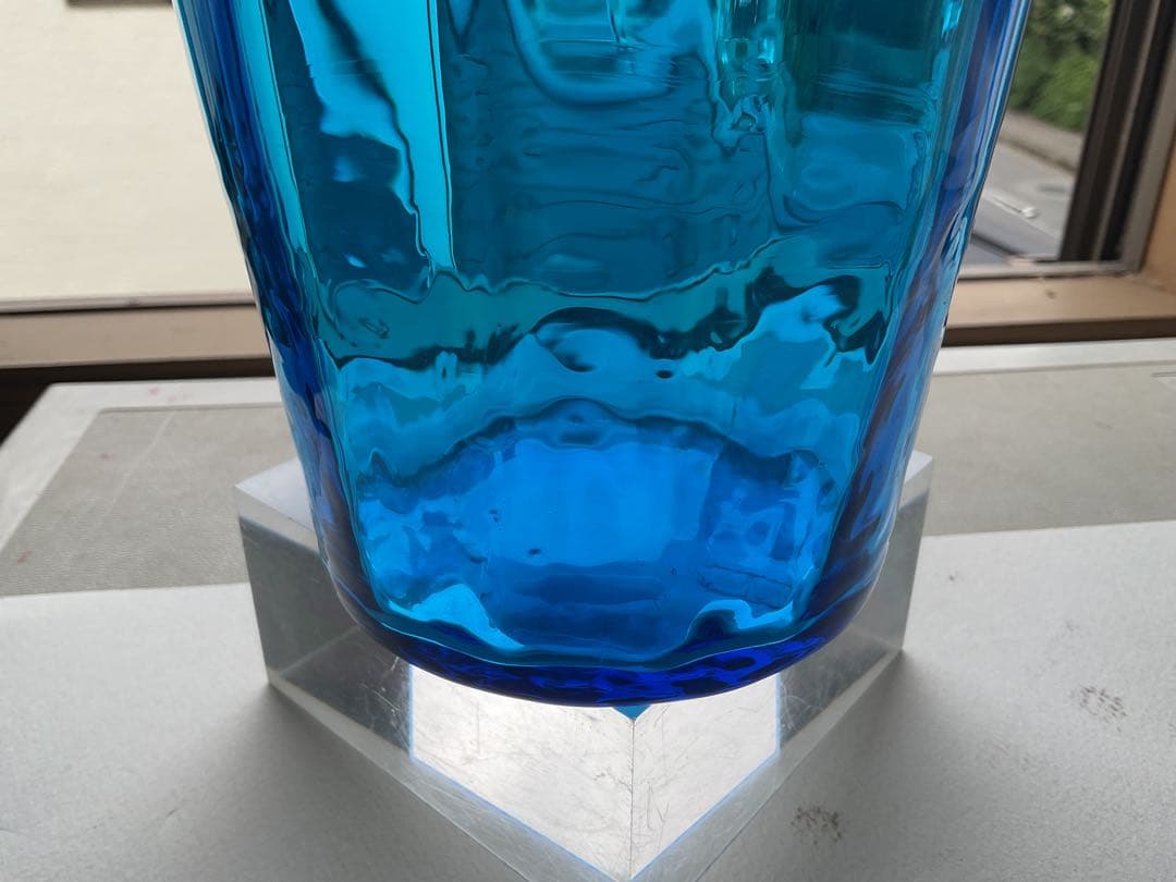 美しいブルーガラスのアイスペール「マドラー付き」