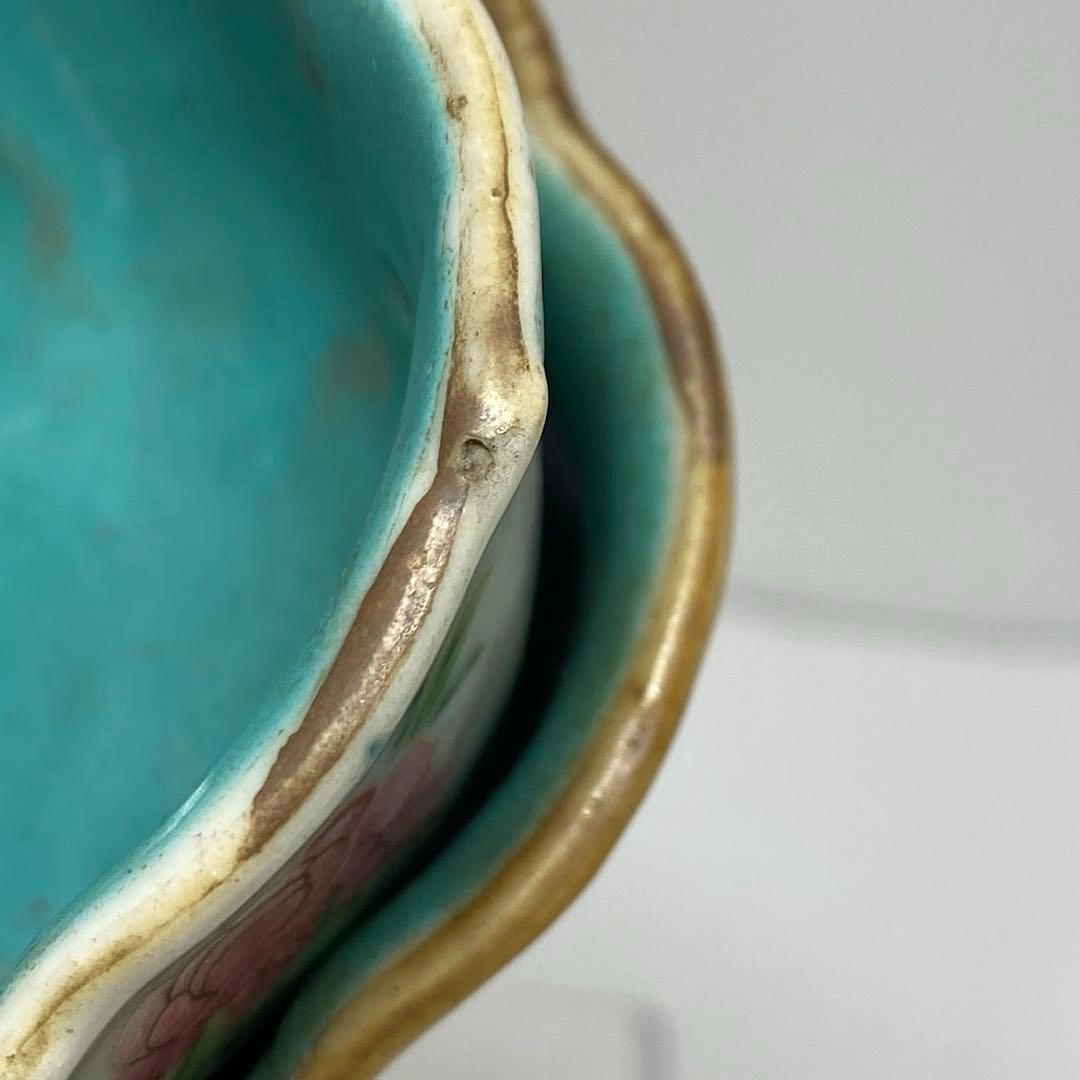 中国古玩　同治年粉彩輪花小鉢　2客　タエチ　東さ8-0107☆2F