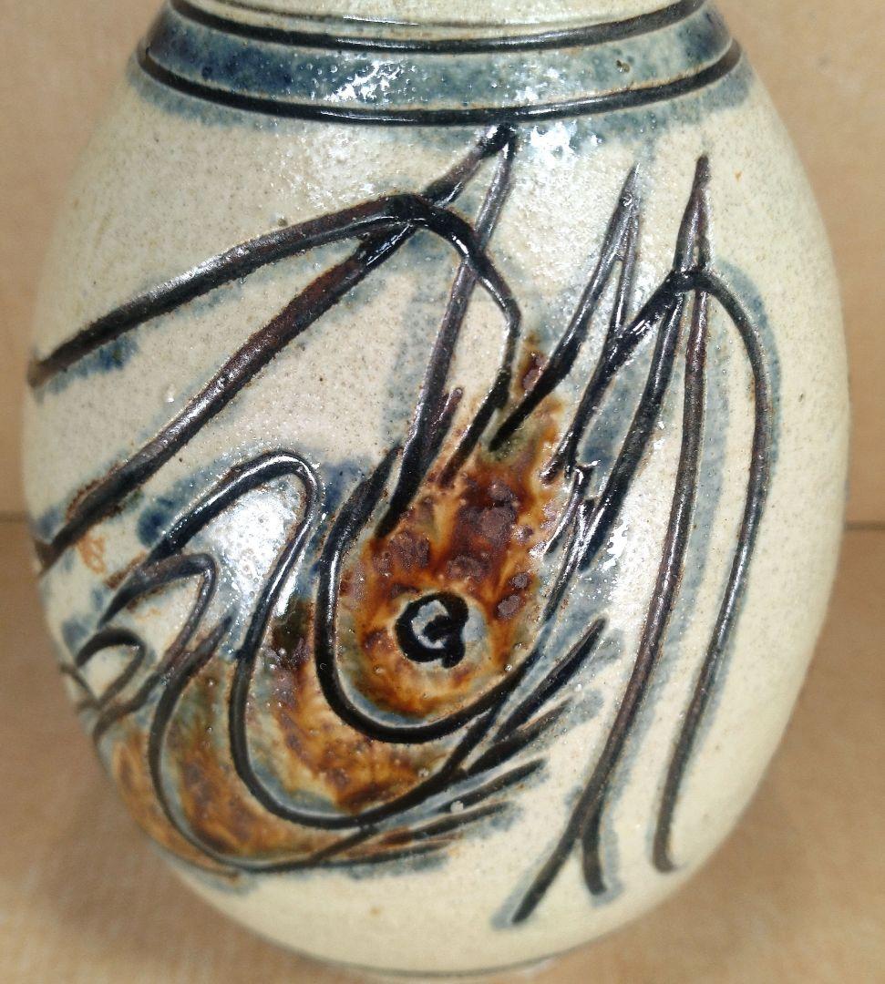 【本物保証】金城次郎 海老魚紋つる首花瓶 共箱 栞 壷屋焼 人間国宝 やちむん