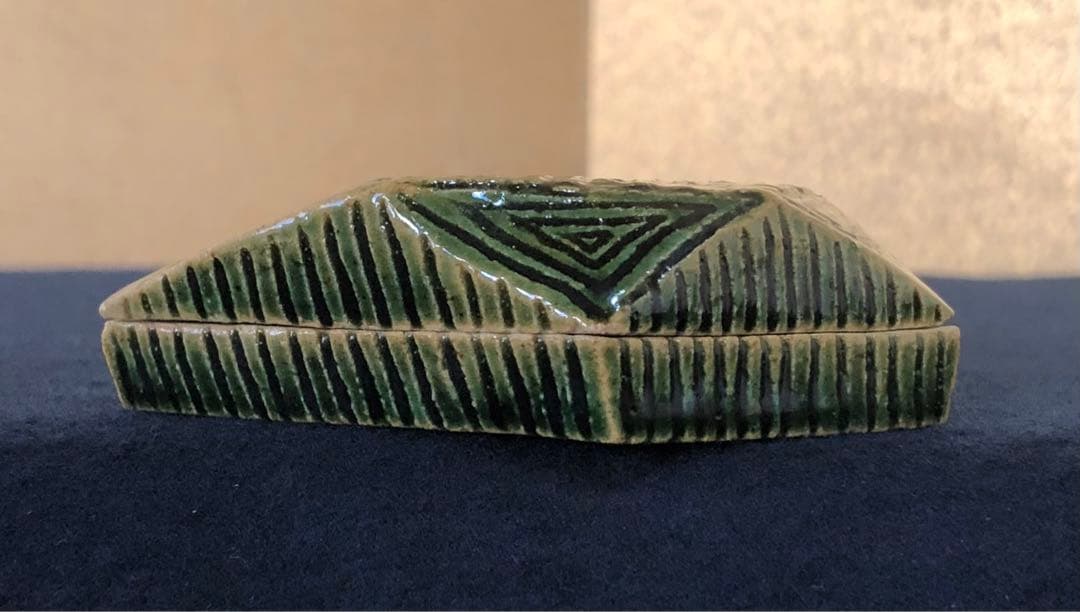 《R》茶道具 織部 香合 小森松庵造 共布 共箱　260209け1