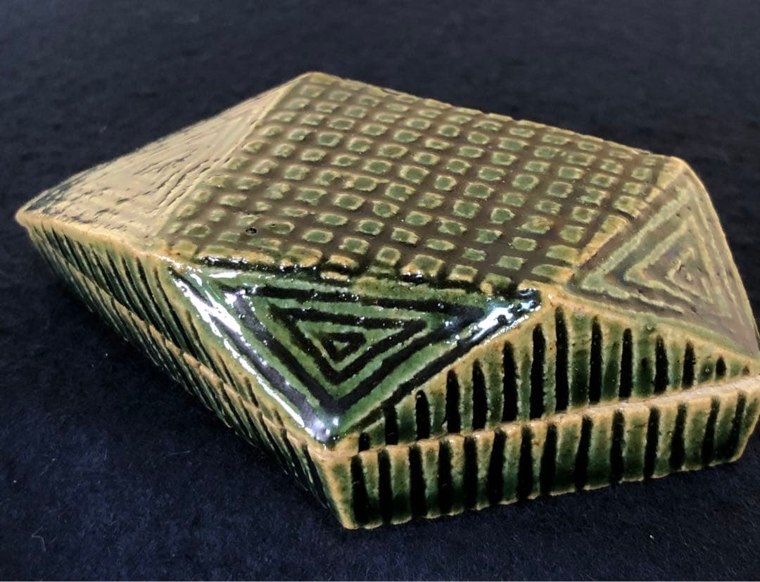 《R》茶道具 織部 香合 小森松庵造 共布 共箱　260209け1