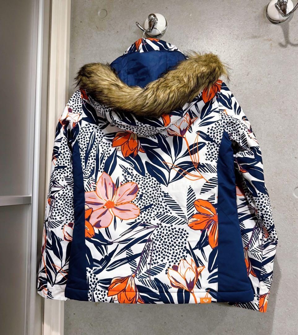 ★未使用ROXYスノージャケット150 トロピカル柄　ファー付き　スキー　スノボ