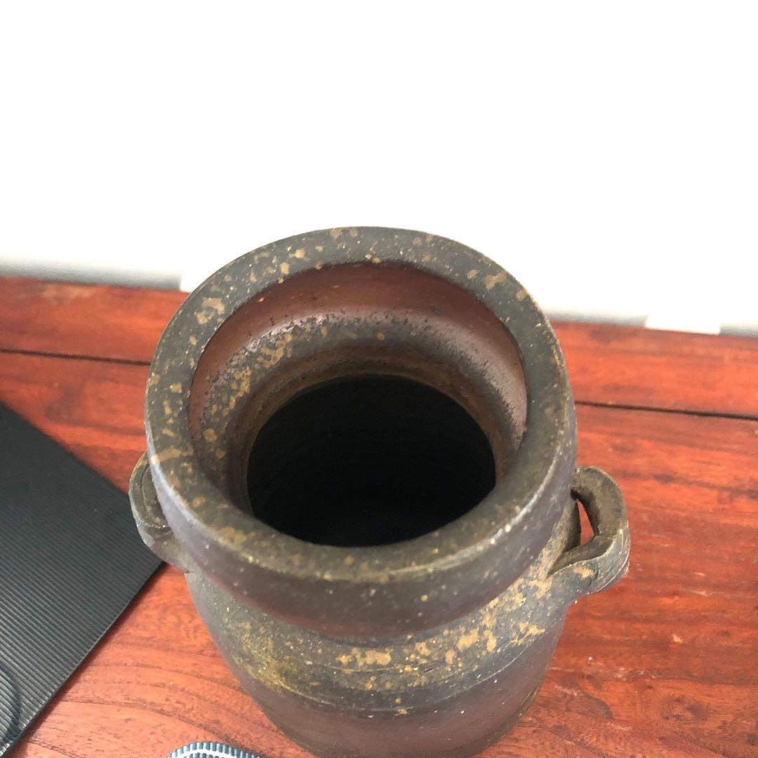 備前焼　柴岡紘一　花入　花瓶　耳付　箱　骨董　アンティーク　インテリア　華道