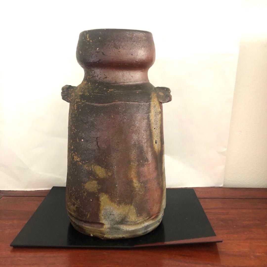 備前焼　柴岡紘一　花入　花瓶　耳付　箱　骨董　アンティーク　インテリア　華道