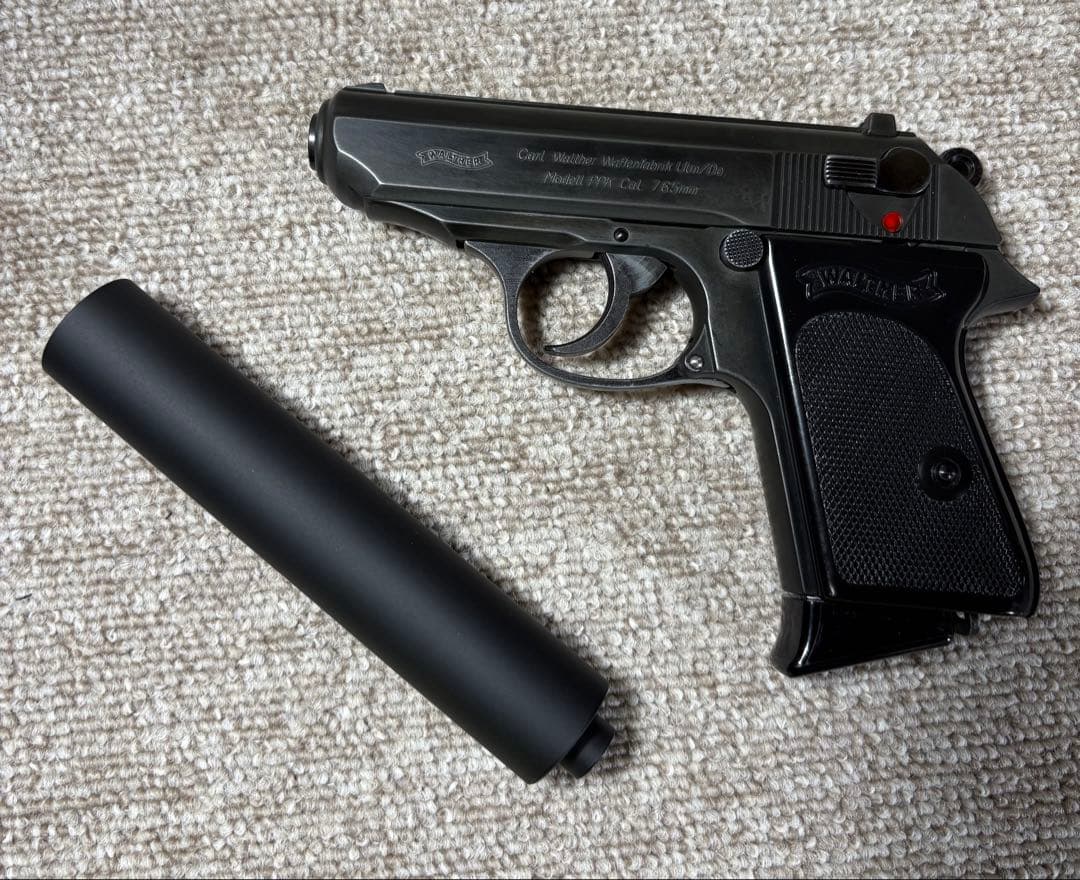 マルシンHWモデルガンワルサーPPKサイレンサー、レアグリップ付Ｊボンドイメージ