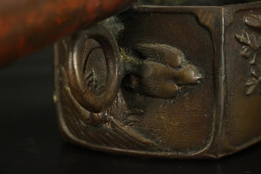 文房具 花鳥紋 矢立 銅製 600