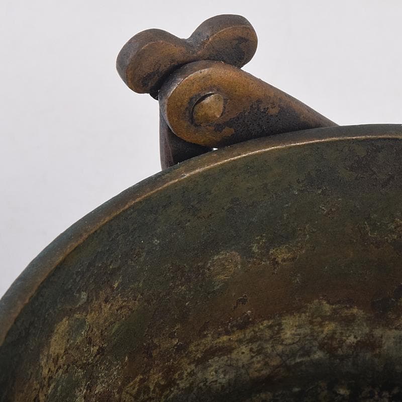 中国　宣徳年製款　古銅宣徳銅　馬刻　持ち手付　透かし蓋香炉　M　R8855