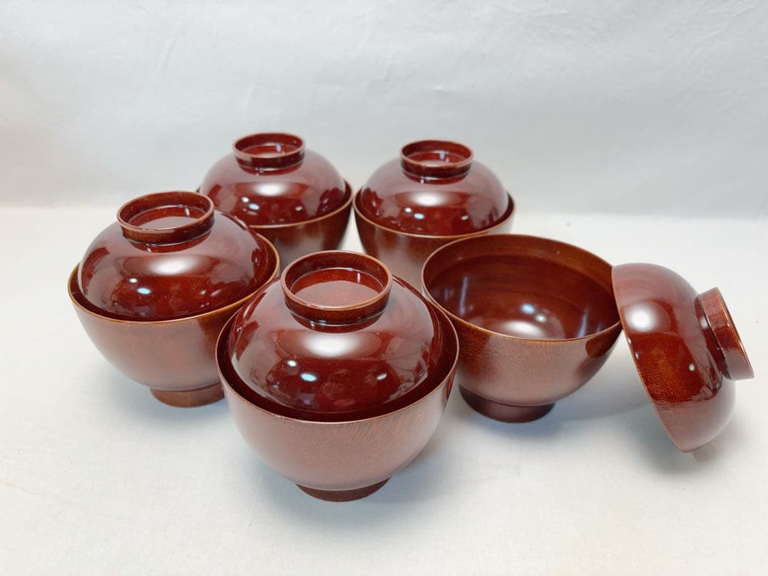 ほぼ未使用 茶道具 飛騨春慶塗 松花堂弁当 五客揃 汁碗5客付 会席道具 共箱