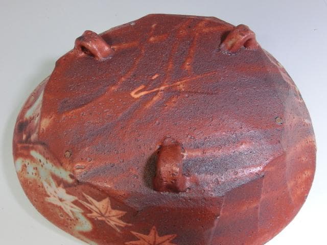 鉢■加藤正治作 赤志野 紅葉紋鉢 共箱 共布 美濃 三つ足 作家物 大鉢 平鉢■