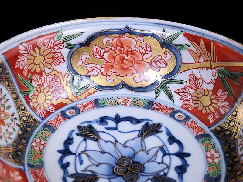 大聖寺伊万里　金襴手　窓絵　花鳥紋の図　春寒鉢　膾皿　５客　C770AS-CZt