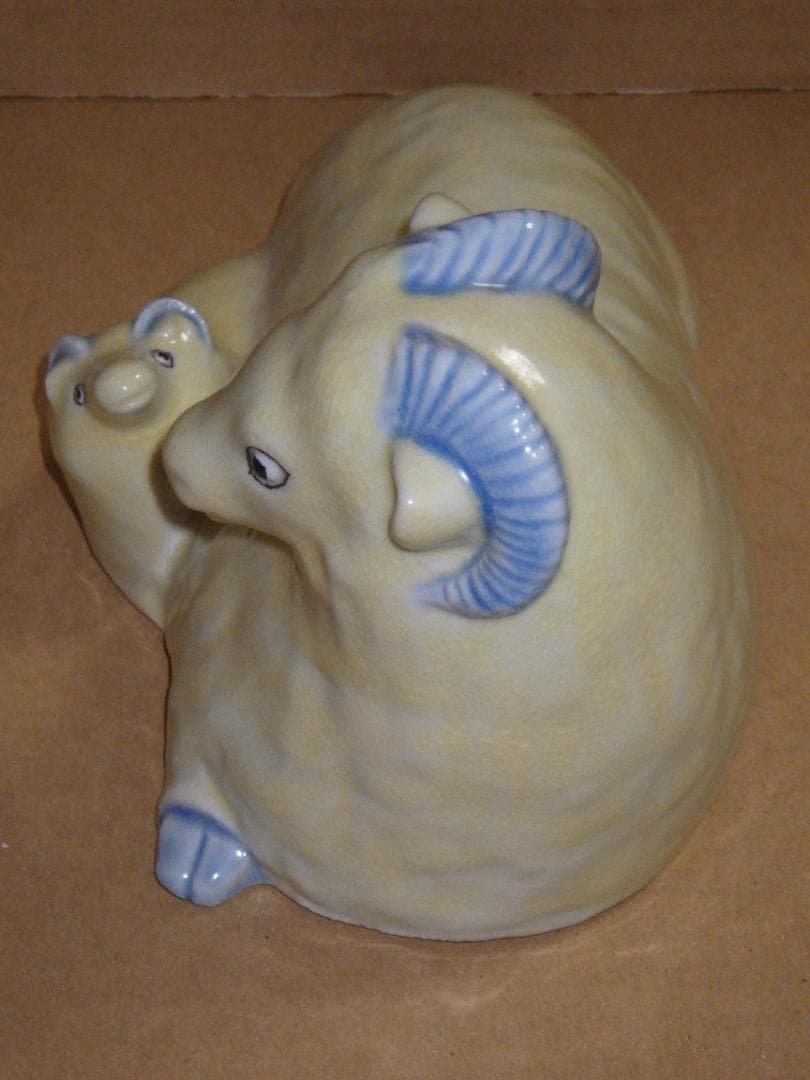 新品 浅倉五十吉 九谷焼 慕情 未 羊 ひつじ 共箱 陶製置物 フィギュリン