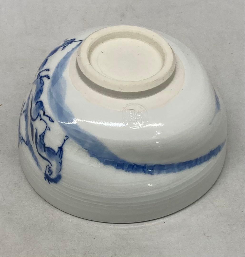 B547b「染付 馬九行く茶盌」寺尾陶象作　共箱　京焼　茶道具