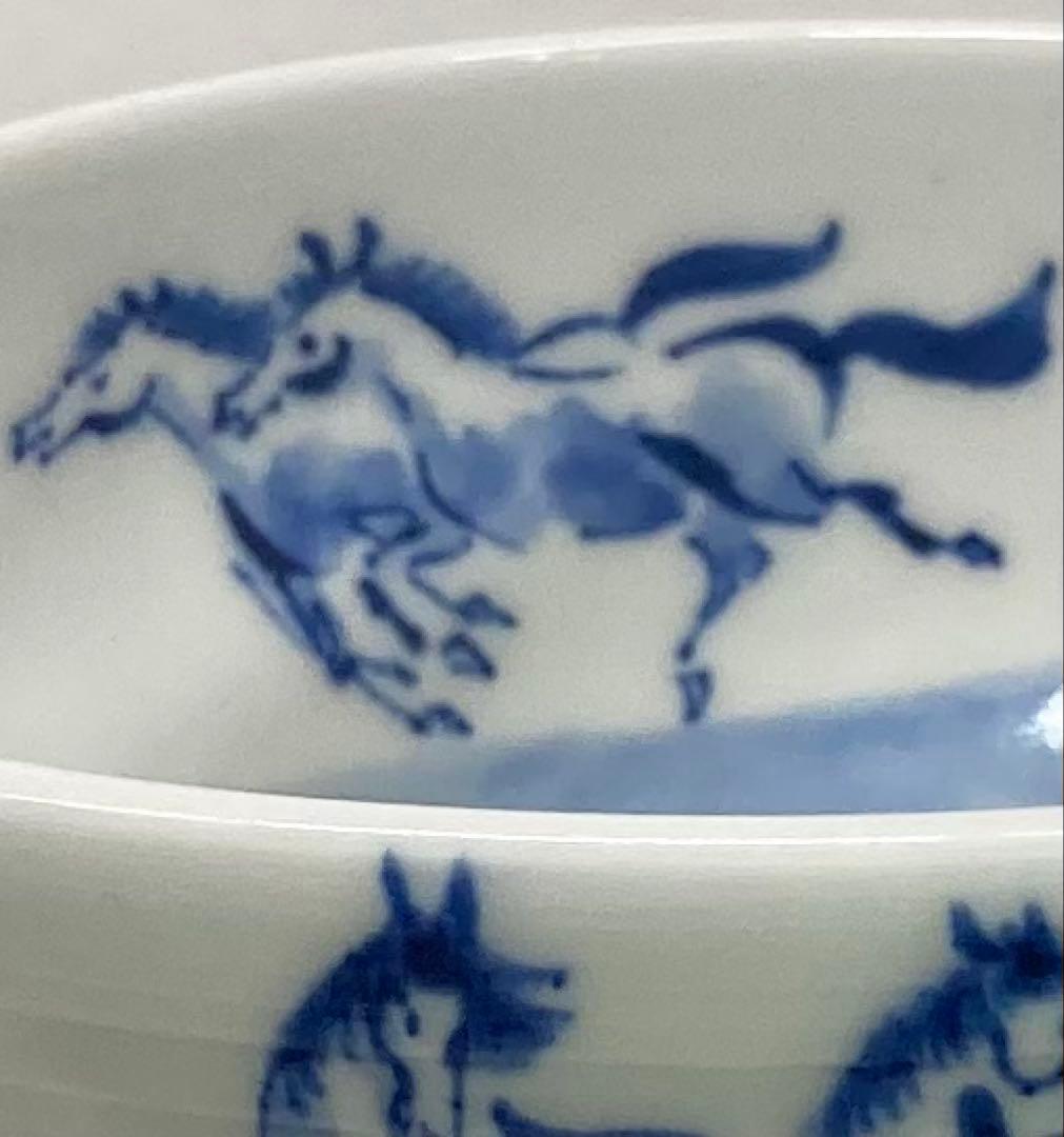 B547b「染付 馬九行く茶盌」寺尾陶象作　共箱　京焼　茶道具