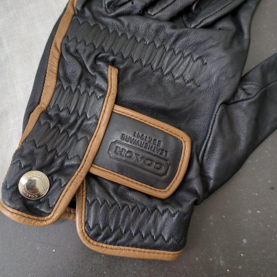 ​【極美品】COACH コーチ レザー ゴルフグローブ 手袋 本革 黒×茶 希少