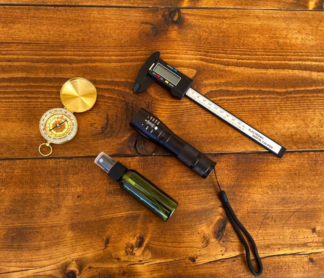 クワガタ採集セット　パープル　オリジナル掻き出し棒　デジタルノギス　採集ケース