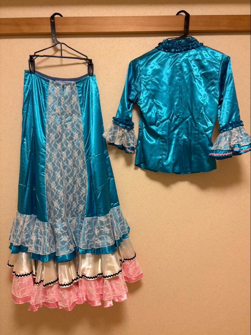 フラメンコドレス 青 サテン