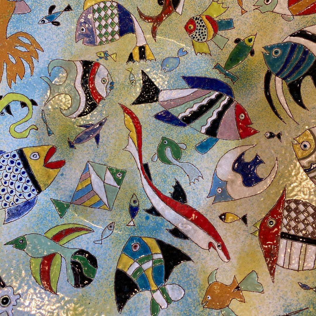 (リチャード　ケイシー）魚絵　鉄板皿の美術品　★直径　約35.7㎝