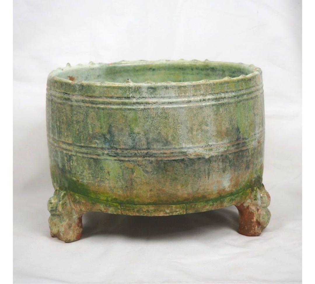 送料無料★博物館級★前漢～後漢時代 前1～後1世紀　銀化緑釉温酒樽明器本物保証