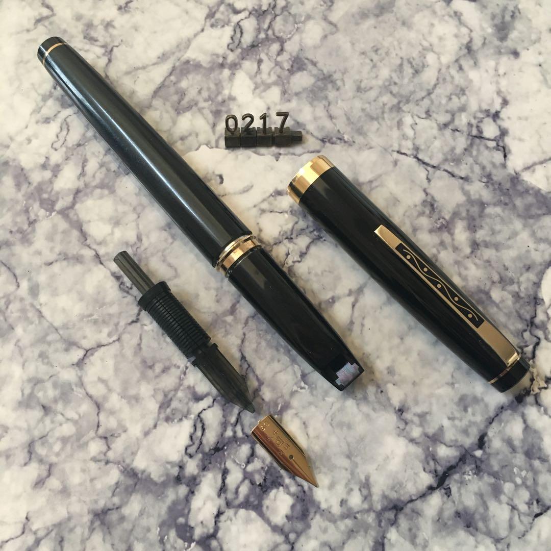 #0217 オーバーホール済み 万年筆 PLATINUMプラチナ ロング 18k