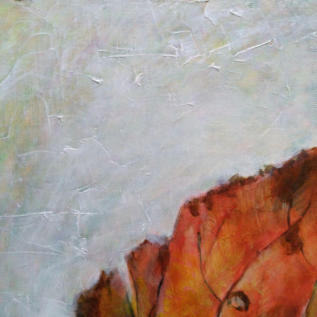 落ち葉をダイナミックに画面いっぱいF１２号。保田三友紀の油絵額縁なし。大幅値下げ