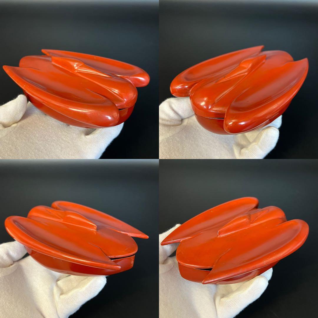 ◎古道具 庵々◎江戸-明治期 輪島塗 鶴形 蓋物◎時代物侘び寂び和置物 朱塗骨董