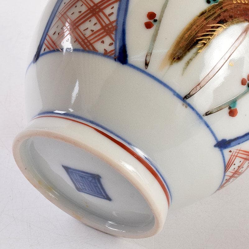 九谷焼　松本佐吉作　色絵松竹梅文　花瓶　共箱　Z　8576