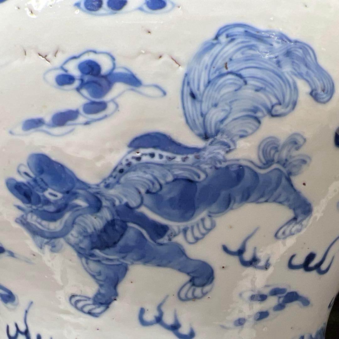 中国清時代　新渡青花雲龍図　水指　木箱付直径20㎝　トサエ東な7-1011☆2F