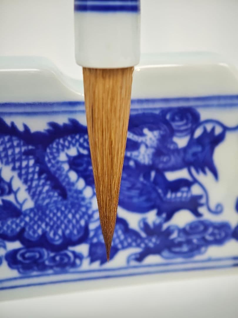 青花 磁器 書道筆掛け 筆置き 中国美術 龍柄 希少