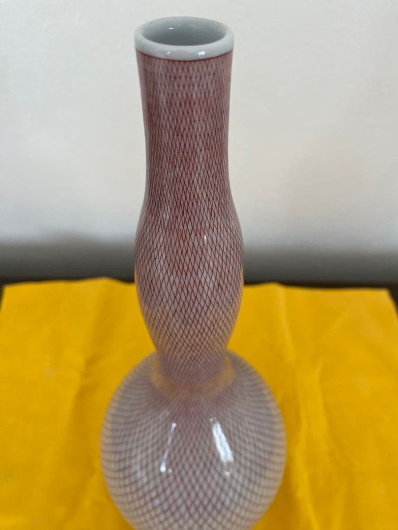 佐野窯福島武山　作　赤網手　花瓶