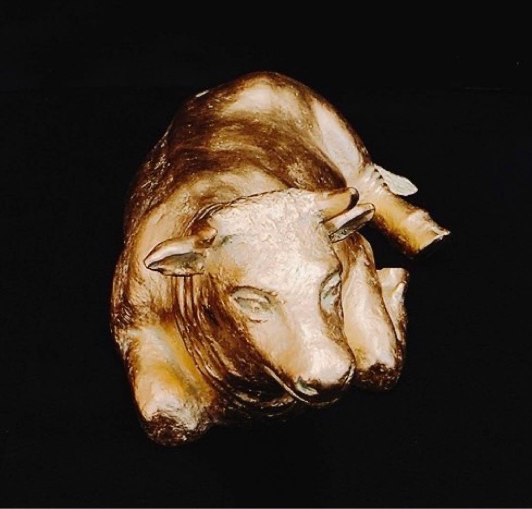 【希少】彫刻家 富永直樹 「福牛」文化勲章受章 ブロンズ像 本金箔仕上 共箱付き