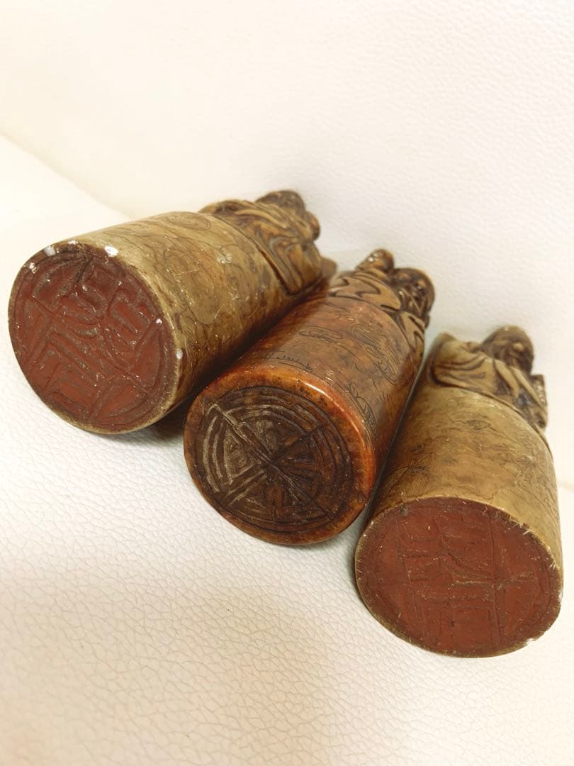 中国石彫刻 三賢人 3点 約13cm 1210ｇ