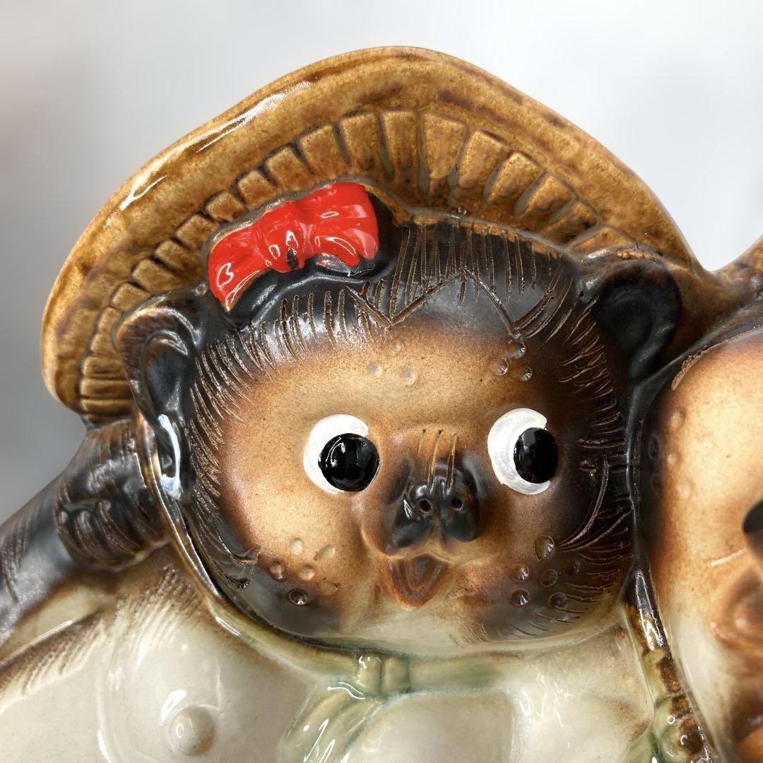 信楽焼 家族仲良しタヌキ /陶器 縁起物 たぬき 置物 未使用品