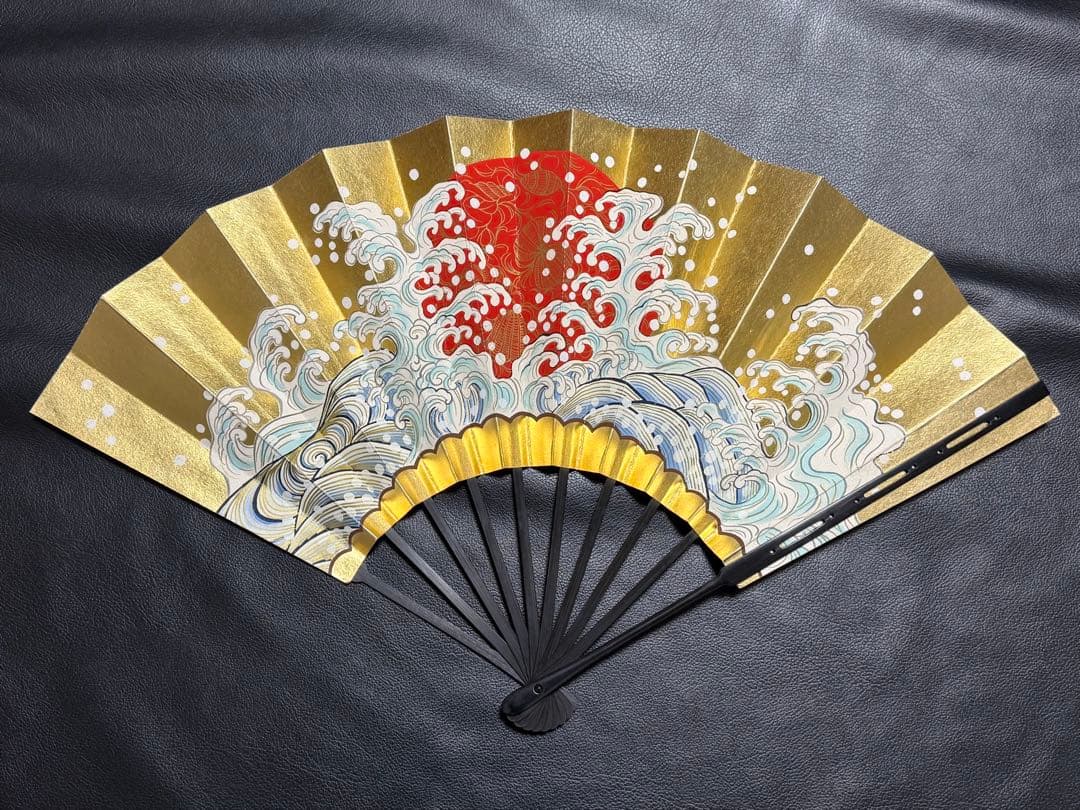 扇子　33cm 十松屋福井扇舗　波濤日輪図　負修羅扇　桐箱　仕舞扇　能楽　着物