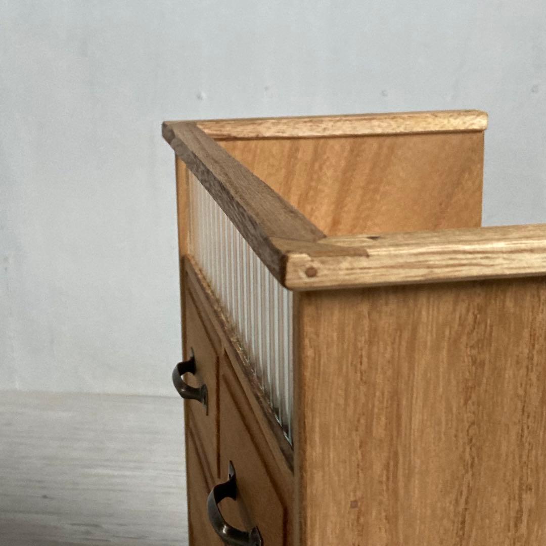 古い木製 4杯 小引き出し 小物入れ モールガラス