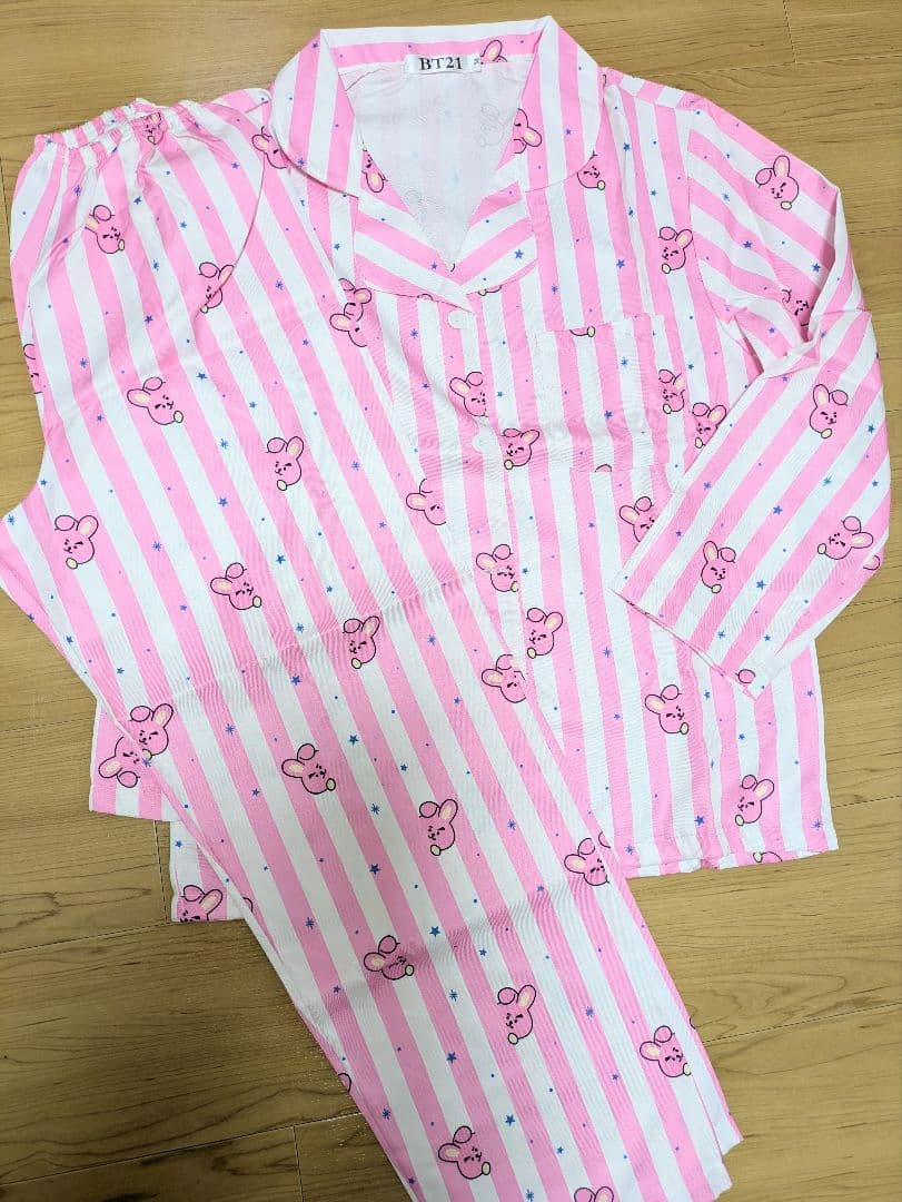 BTS　BT21 COOKY　ストライプ柄長袖パジャマ　　Mサイズ　ぬいぐるみ