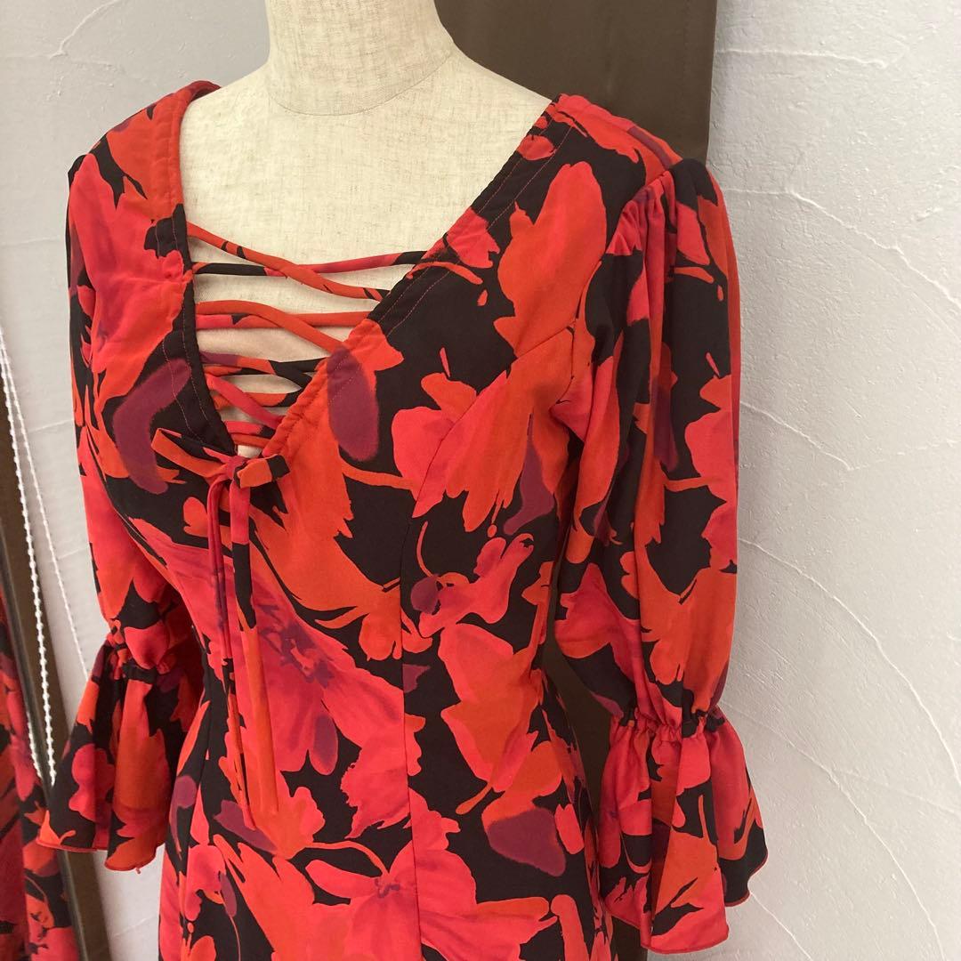 良品 フラメンコ衣装 ワンピース ティアード ロングドレス オーダーメイド 花柄