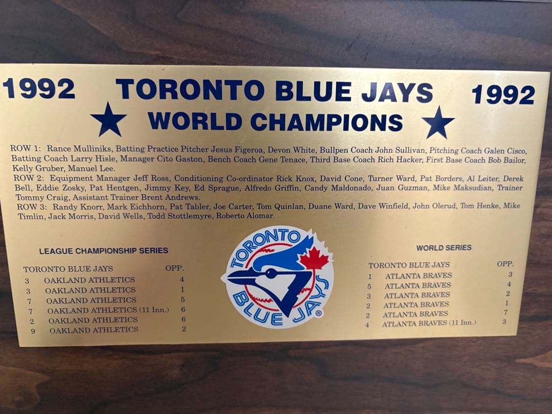 激レア！ブルージェイズ ワールドチャンピオン記念プレート 1992年　大リーグ
