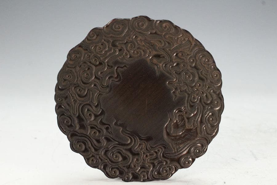 紫檀 雲鶴 細密彫刻 小皿 五枚(K-A719)